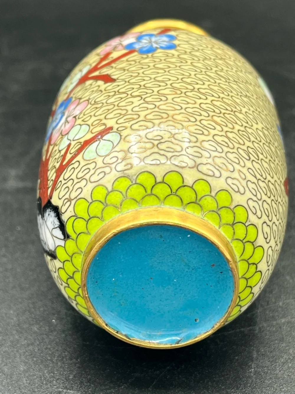 Vintage Asian Oriental Cloisonne Enameled Vase Floral bird, 4” - Picture 7 of 12